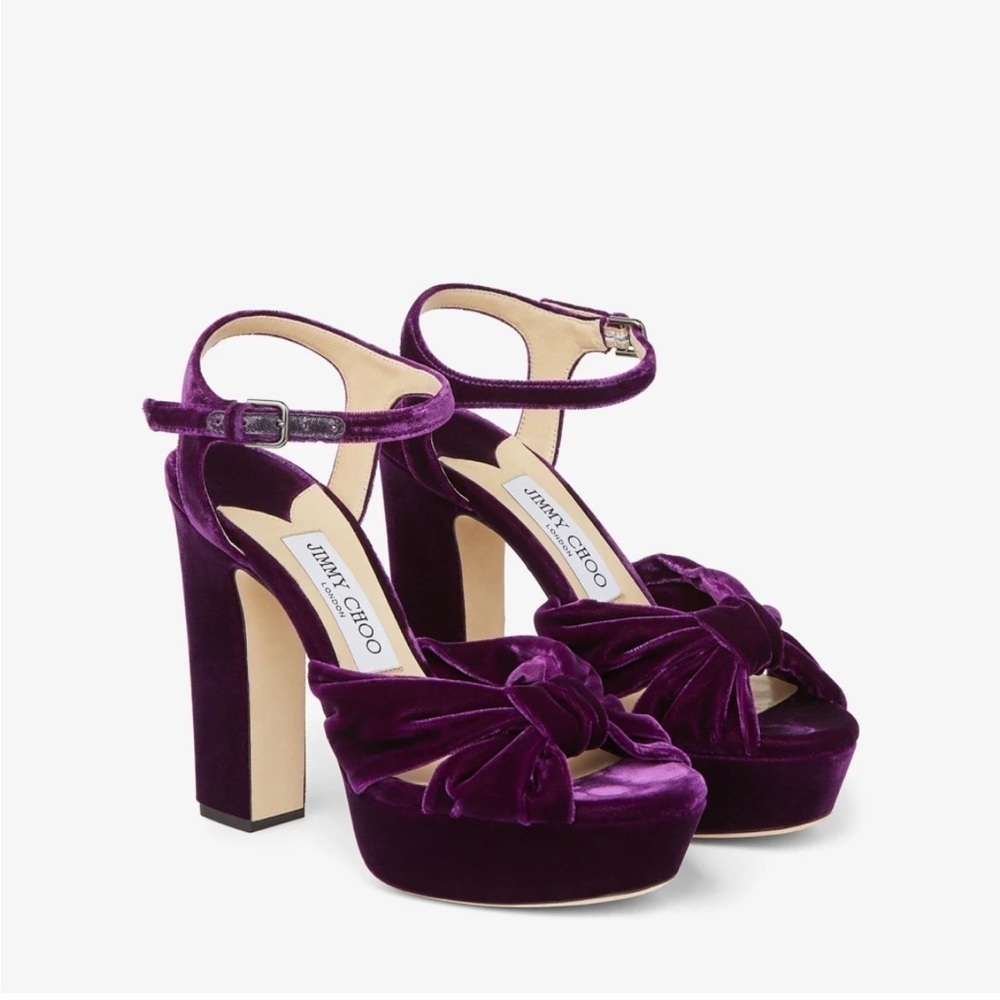 Jimmy Choo Heloise Cassis Velvet Platform Heels